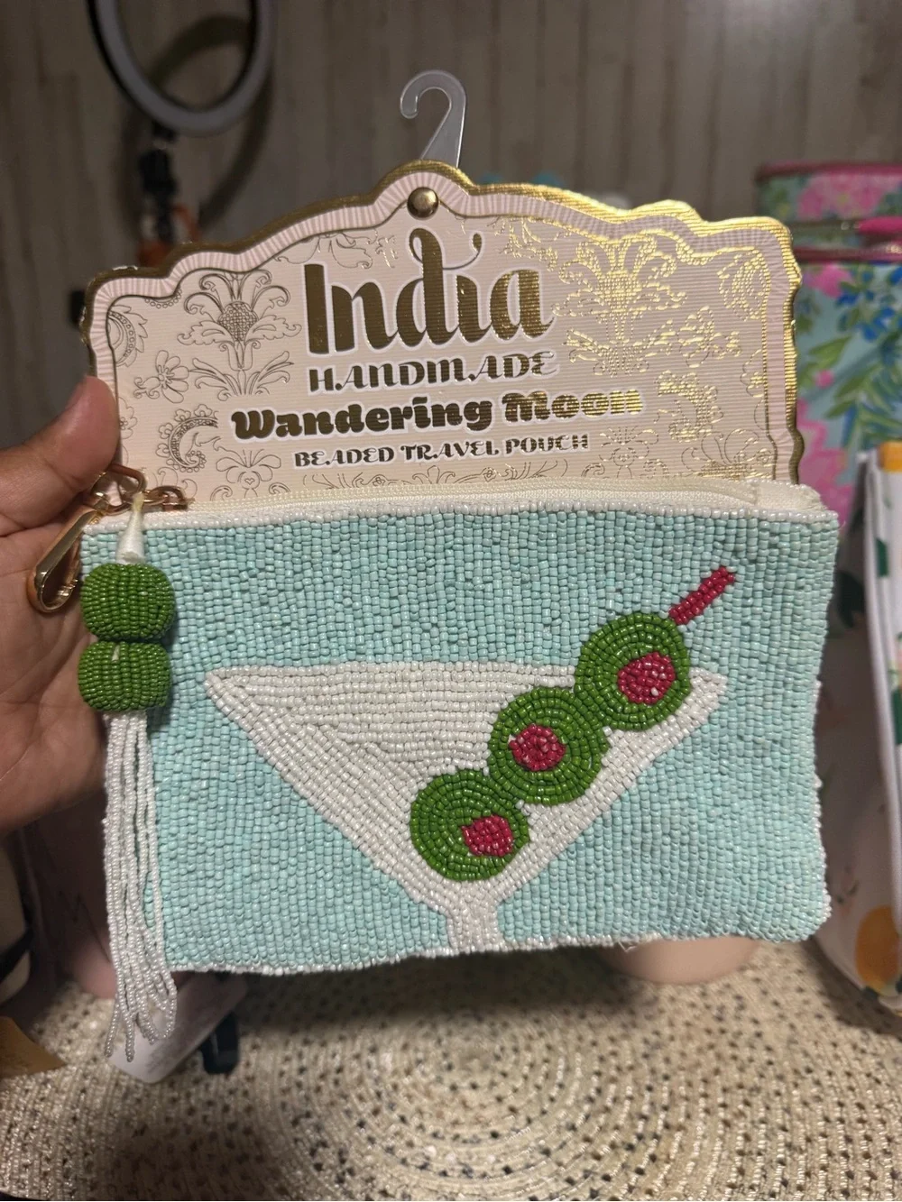 India Handmade Beaded Mint Cocktail Clutch